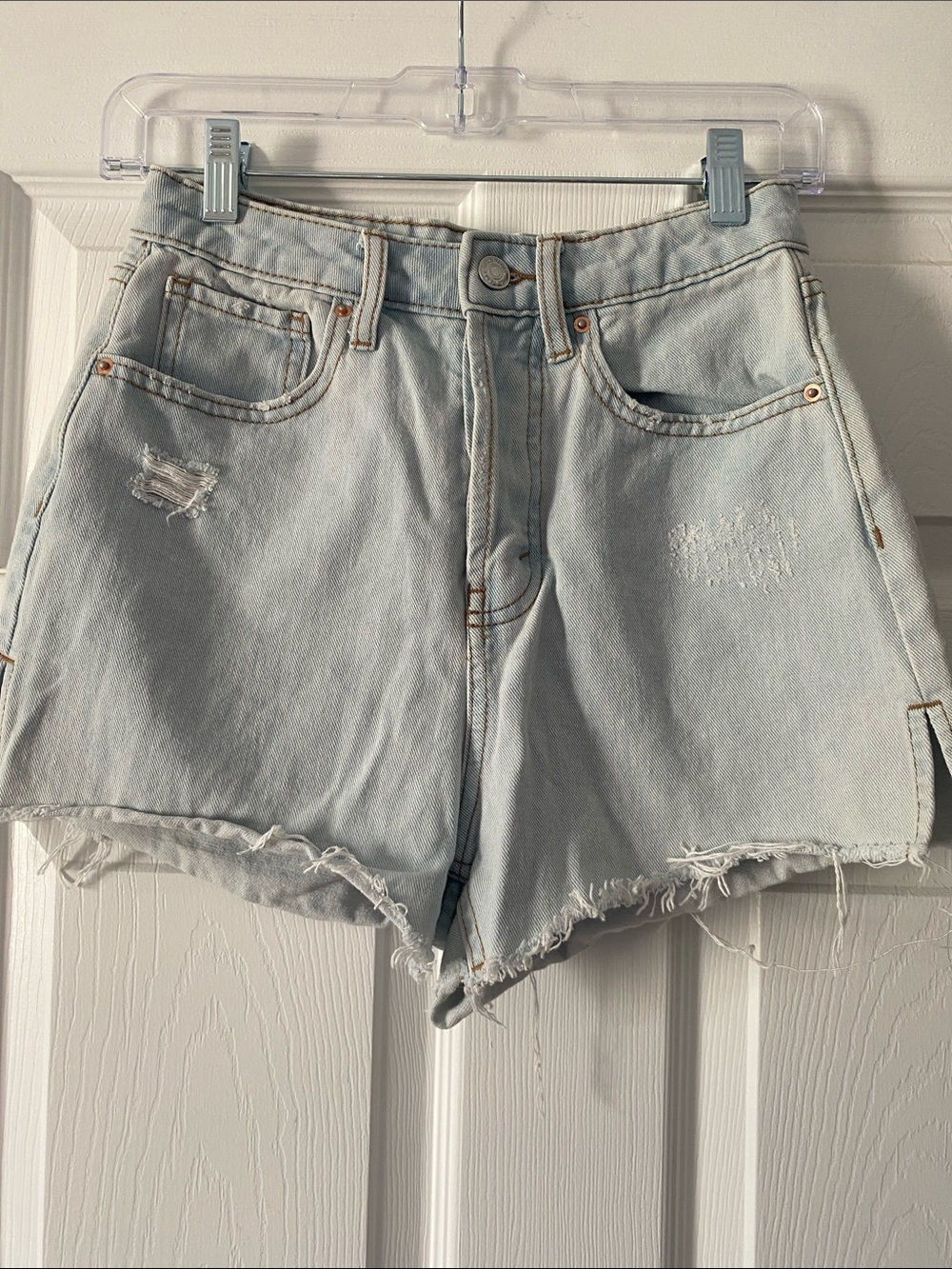 wild fable Light Blue Distressed High-Rise Denim Shorts